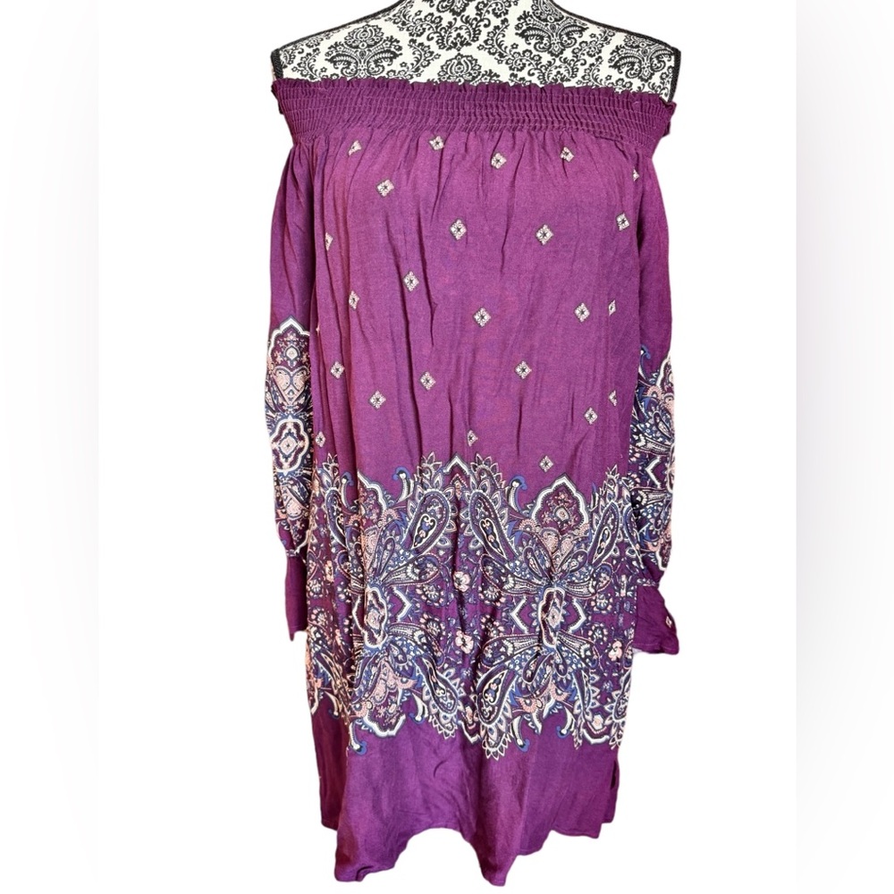 Haute Monde Purple Off-Shoukder Shabby Chic Mini Dress  NWOT